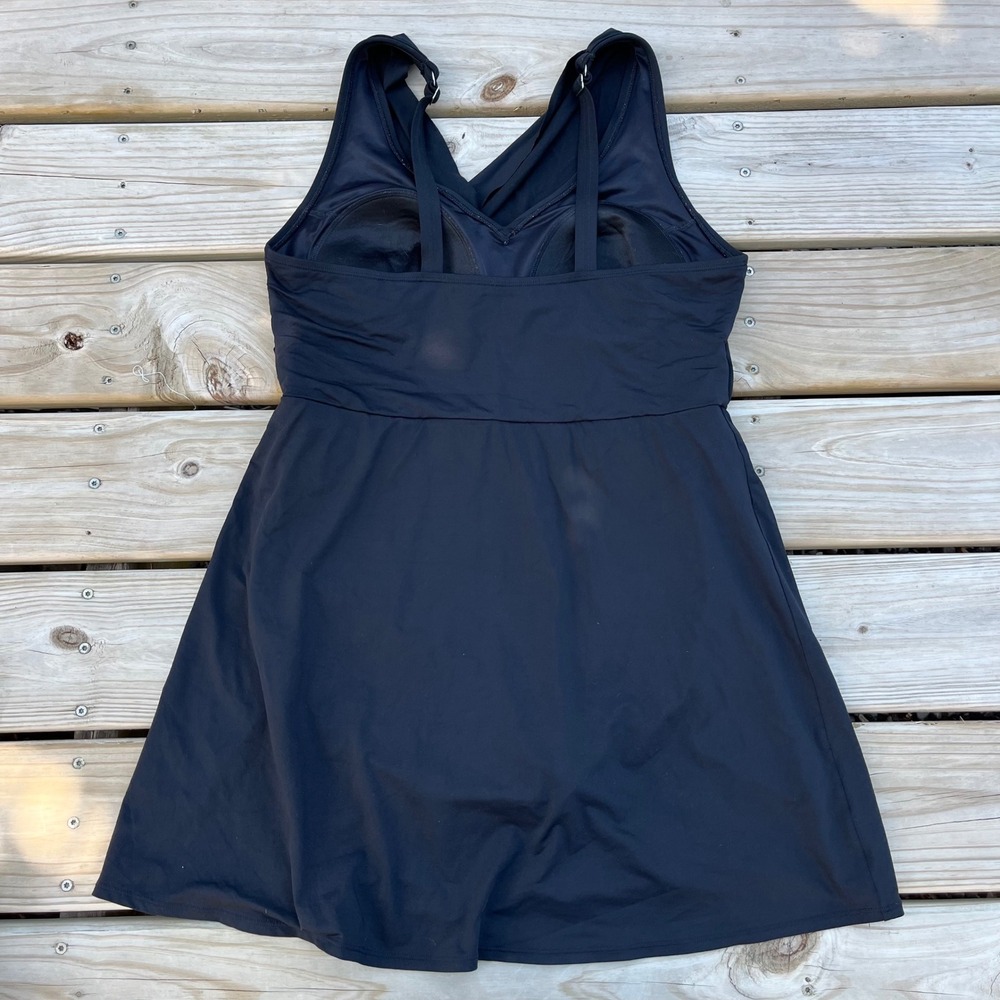 Lands' End Swimsuit One Piece Swim Dress Surplice V-Neck Modest Black Size 16DD - Picture 2 of 5